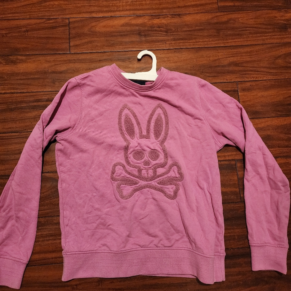 Psycho Bunny Pink Crewneck Sweatshirt with Embroidered Bunny Skull